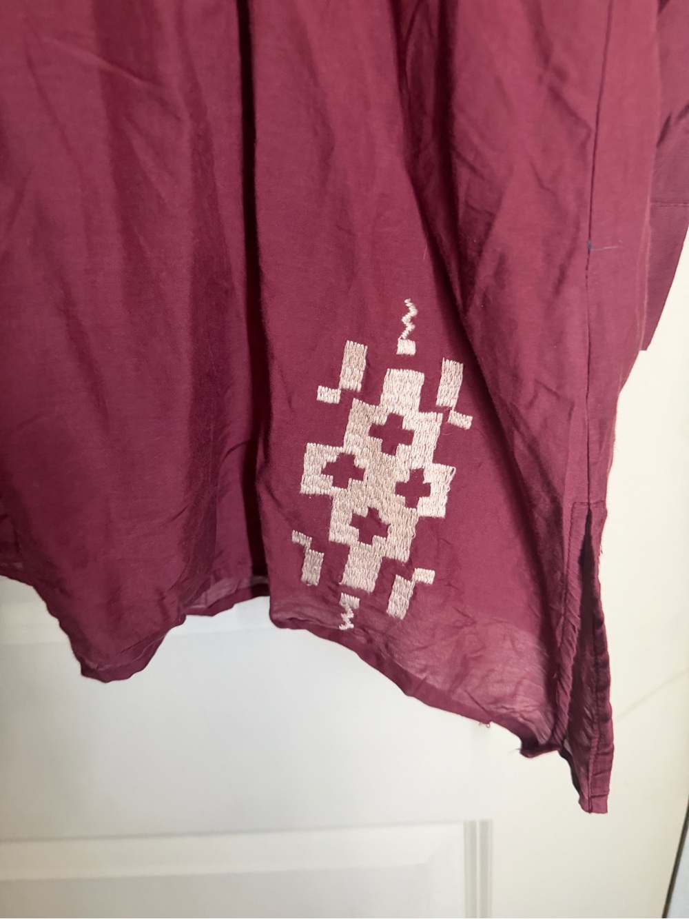 Johnny Was Tunic Top‎ Womens M Embroidered Floral Boho Burgundy cotton/silk - Picture 7 of 10